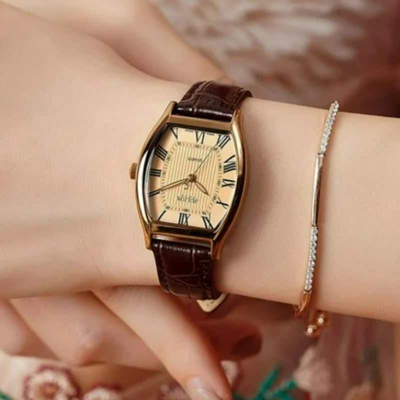 Simple Fashion Retro Brown Women Quartz Watches High Quality Ladies Wristwatches Vintage Leather Watchband Watch for Lovers Gift