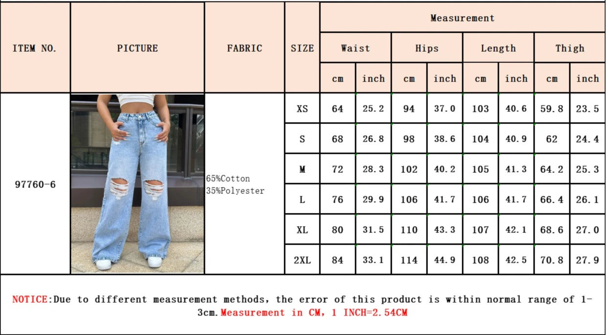 Women's Ripped Boyfriend JEANS Straight Wide-Leg Denim Pants Stretch Holes Denim Trousers Pocket Comfortable High Waist Pants