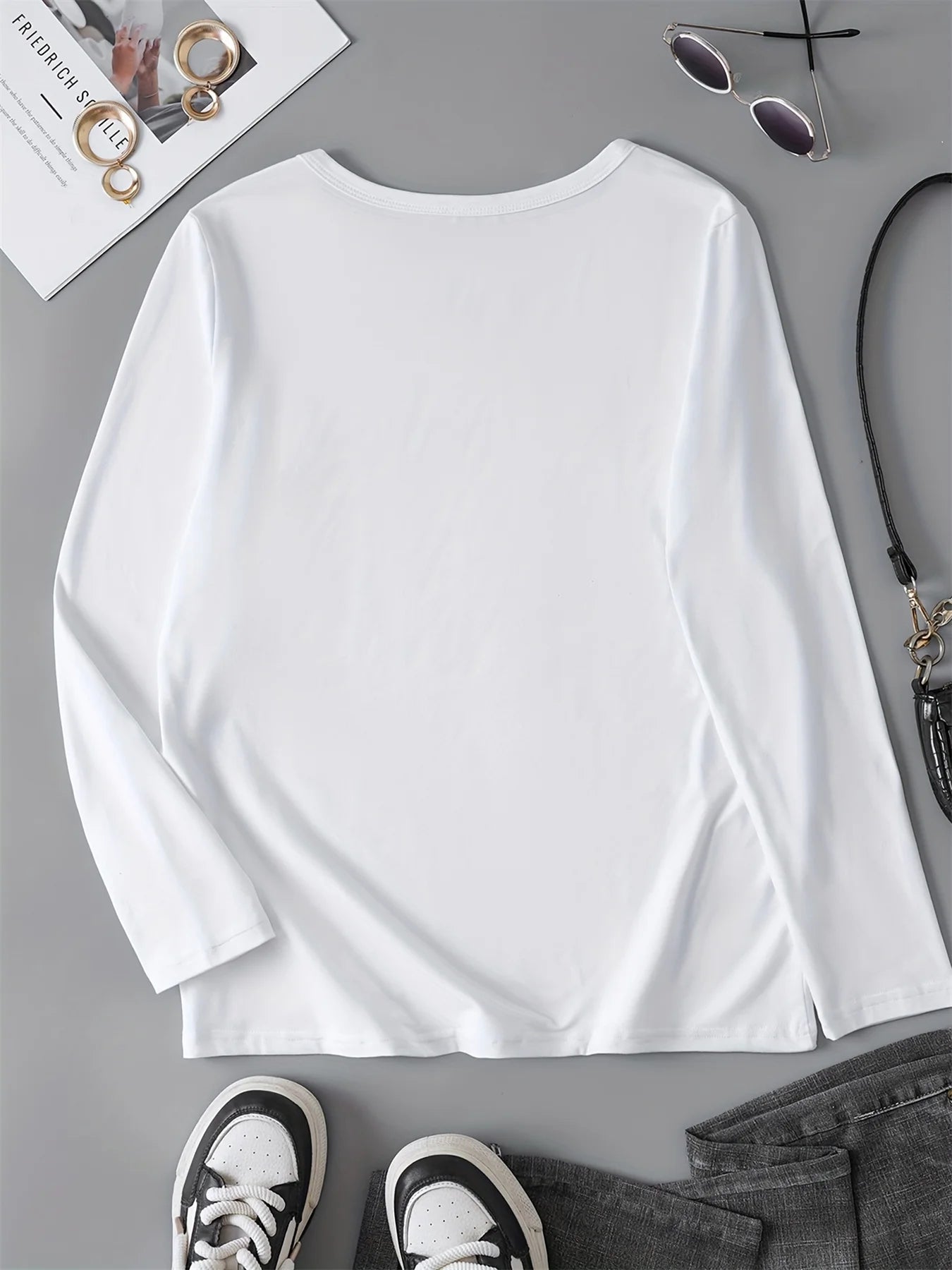100% pure cotton women's spring and autumn comfortable casual long sleeved Houston letter graphic printed round neck T-shirt