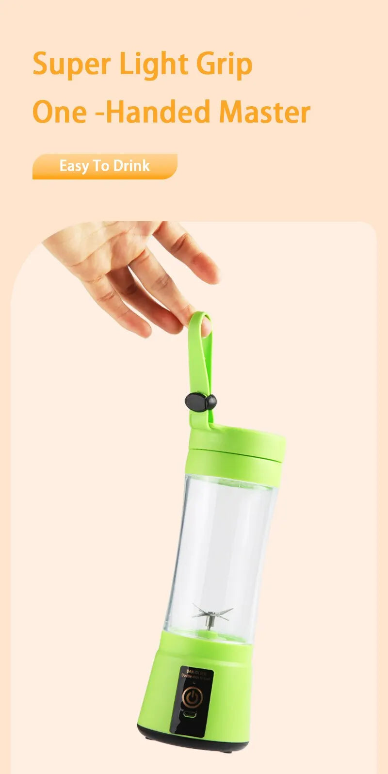 Cordless Portable Personal Size Blender - Mini Blender Make Smoothies and Shakes, 380Ml BPA Free Travel Cup for Office/Home/Gym