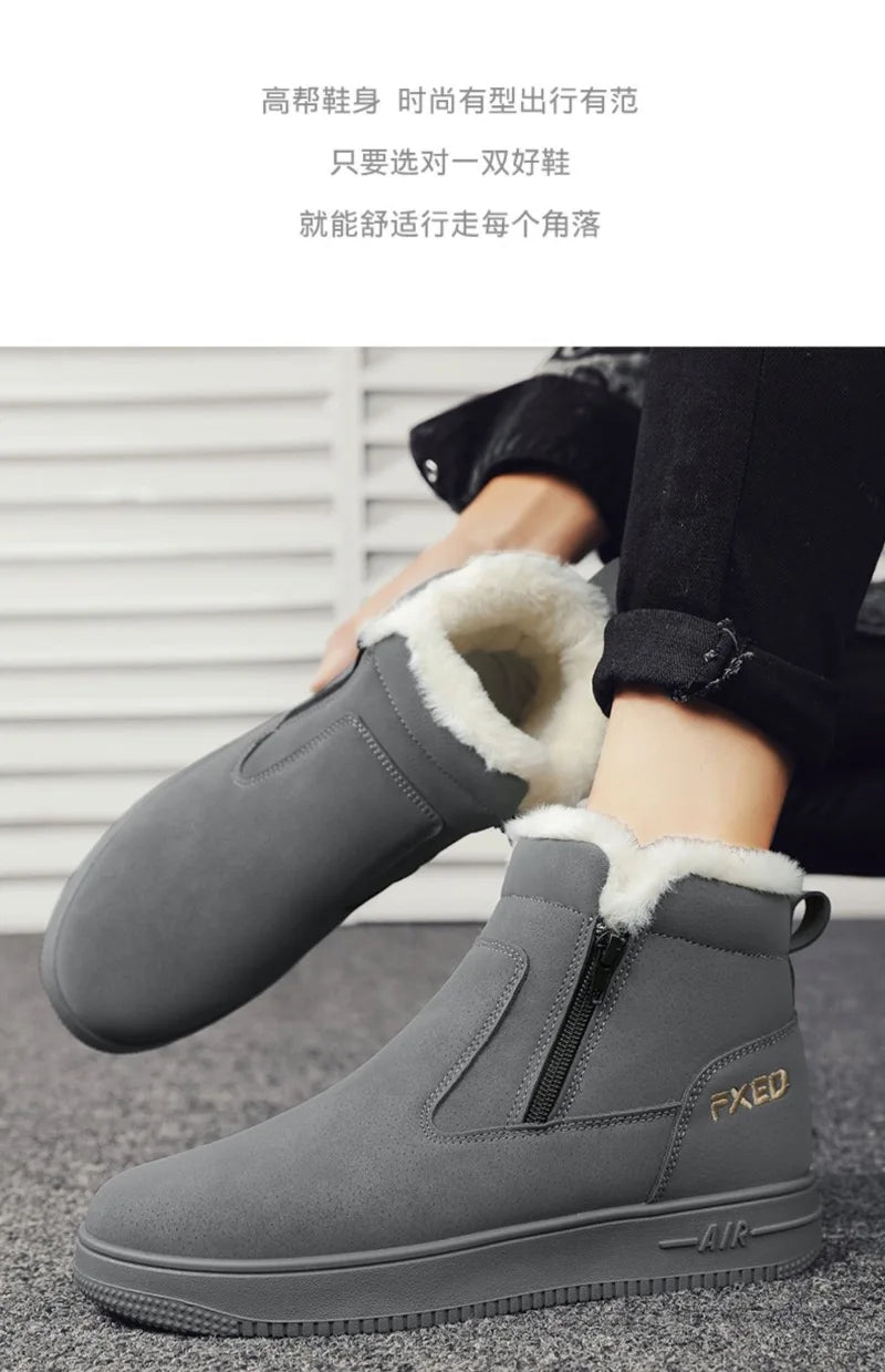 2025New Winter Men's Boots Fashion High-top Cotton Shoes Plush Warm Fur Snow Boots Suede Casual Ankle Boots for Men Botas Hombre
