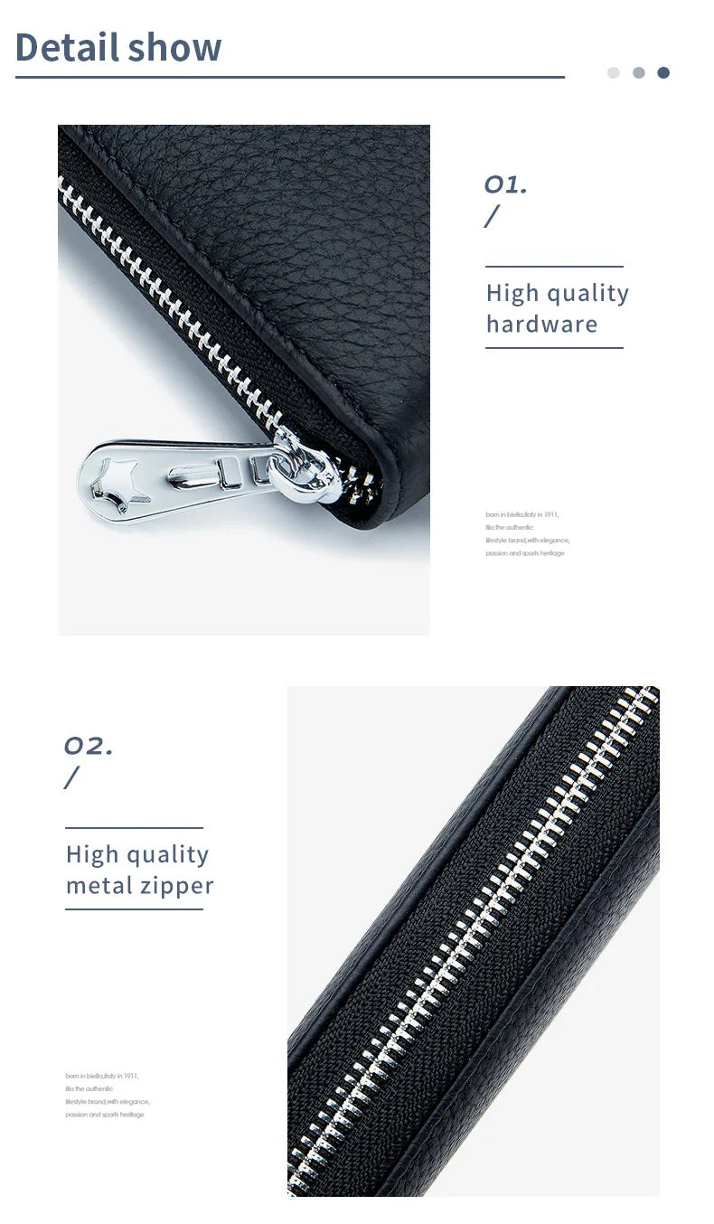 RFID Function Wallet for Women Geniune Leather Luxury Design Long Zipper Handbags Cowhide Card Bags Female Fashion Purse