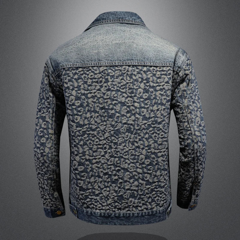 High Quality Jacquard Spliced Denim Jacket for Men Casual Business Social Denim Social Streetwear Jacket Outwear Coat 2025
