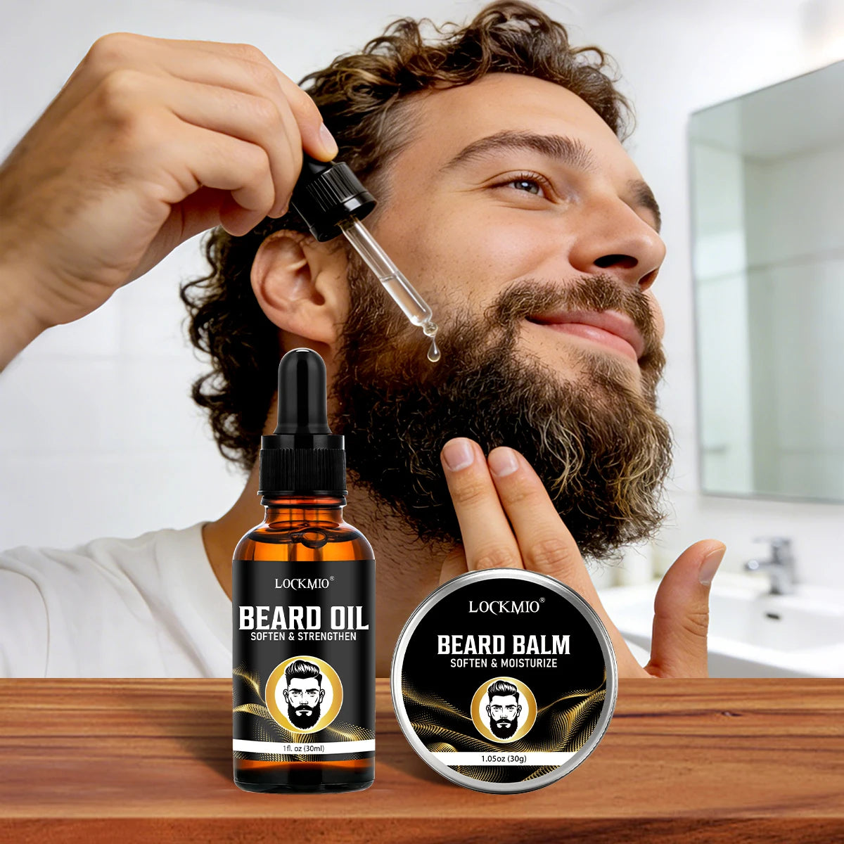 Valentine's Day Men Beard 4pcs Set for Boyfriend/Husband Moisturizing and Nourishing Facial Hair Growth Oil Mustache Styling Wax