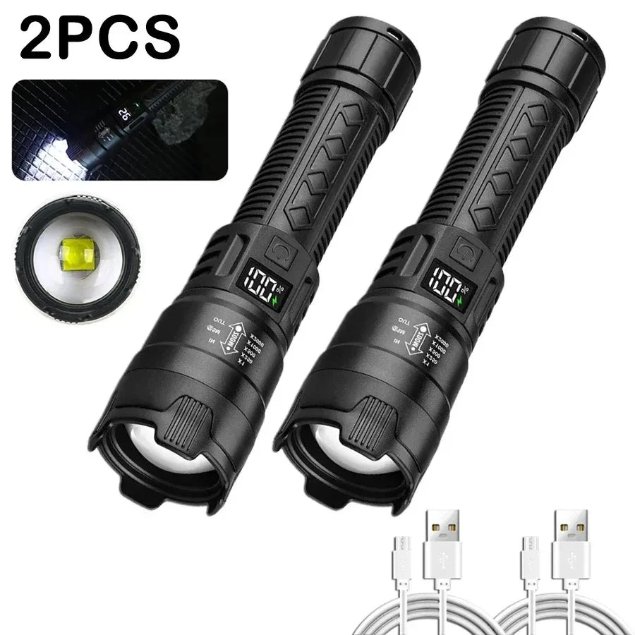 Strong Light Ultra Bright 2000LM LED Flashlight USB Rechargeable Long Range Zoom Tactical Torch Outdoor Camping Fishing Lantern