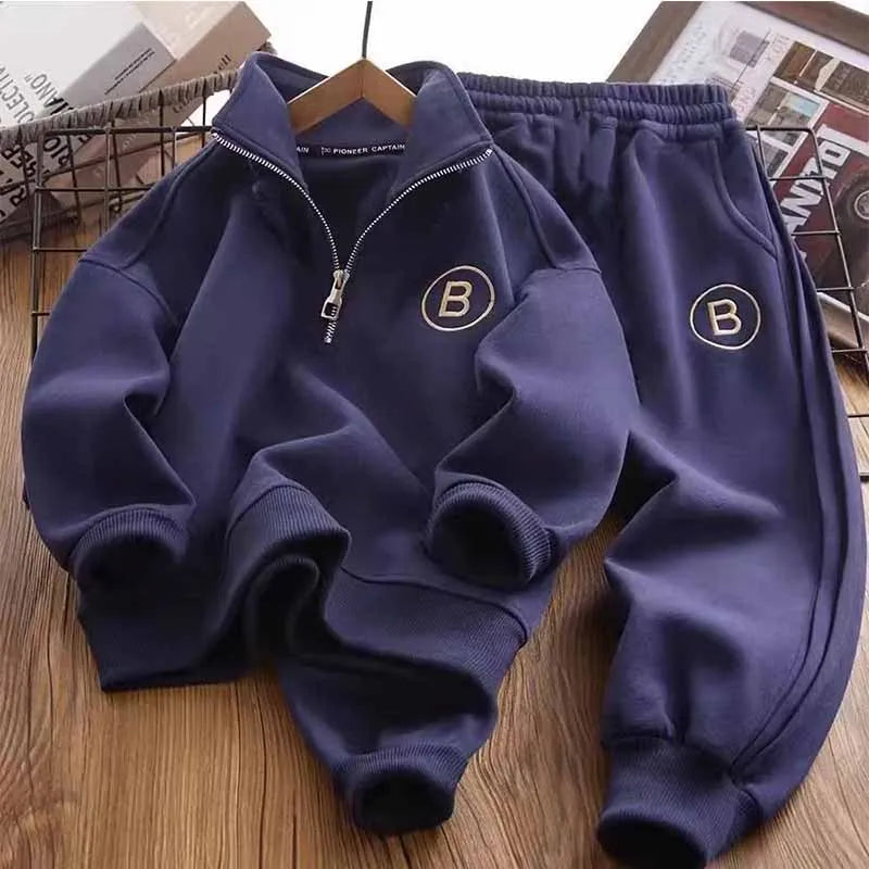 Children's Sweater Sports Sets Boys Stand-Up Collar Letter Suit Spring Autumn New Kids Loose Fashion Casual 2 Piece 4-14Y