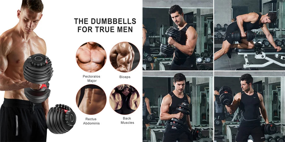 Adjustable Dumbbells Dumbbell Weight Set Home Gym Fitness 52.5lbs with Anti-Slip Handle and Tray for Men
