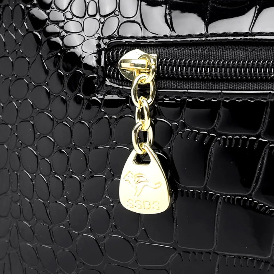 Fashion Elegant Madam Handbag Crocodile Pattern with Lattice Luxury Women Shoulder Tote Bag Two Layers Ladies Bag Big Belt Sac