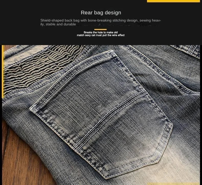 Luxury Men's Classic Jeans Straight Pants Autumn and Winter Retro Ripped Hole Denim Trousers Motorcycle Work Pants for Men