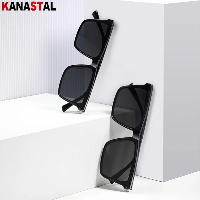 Men Sunglasses UV400 Polarized Sun Glasses Women TR90 Sunscreen Big Square Eyeglasses Frame Driving Goggles Fishing Eyewear