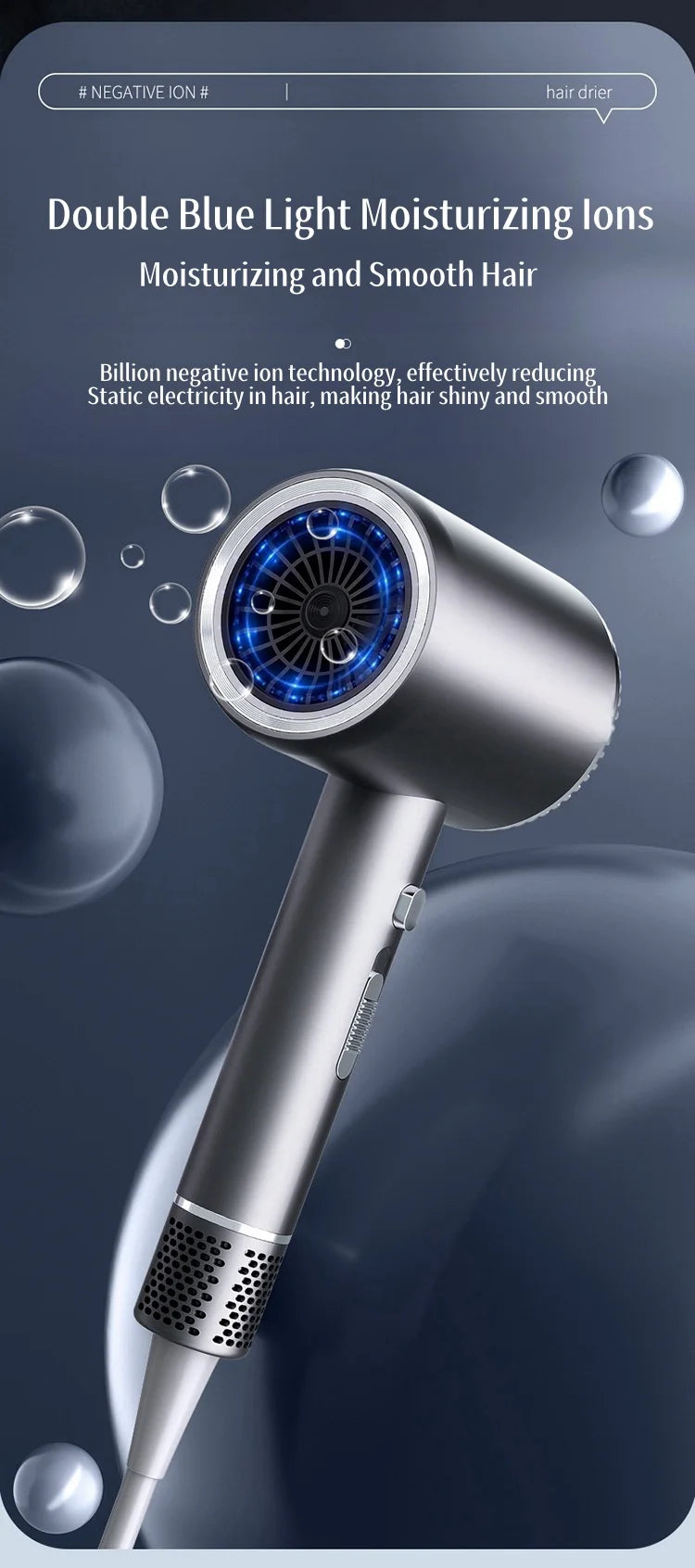 New 2400W High-Speed Hair Dryer With Blue Light Negative Ion Quick Drying And Silent Hair Care, Dedicated For Home Hair Salons