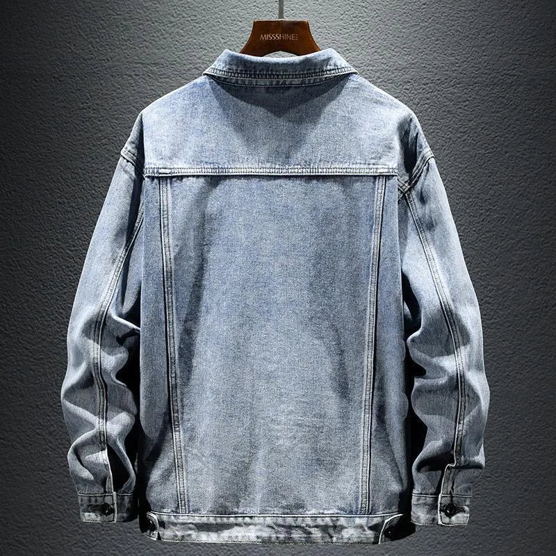 2024 Spring and Autumn New Fashion Solid Color Cotton Large Size Denim Jacket Men's Casual Relaxed Comfortable Breathable Jacket