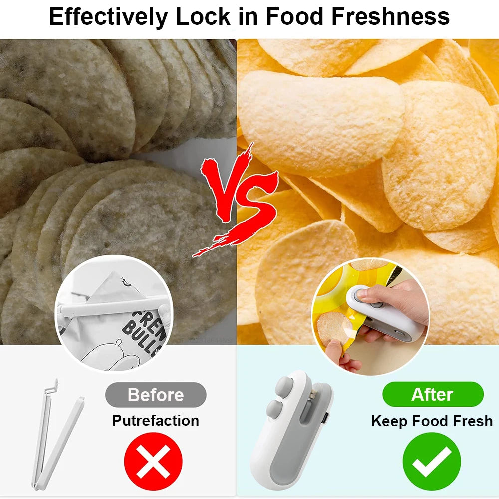 Mini Bag Sealer Portable Handheld Heat Vacuum Sealer Rechargeable 2 in 1 Sealer and Cutter Plastic Bags Snacks Food Storage