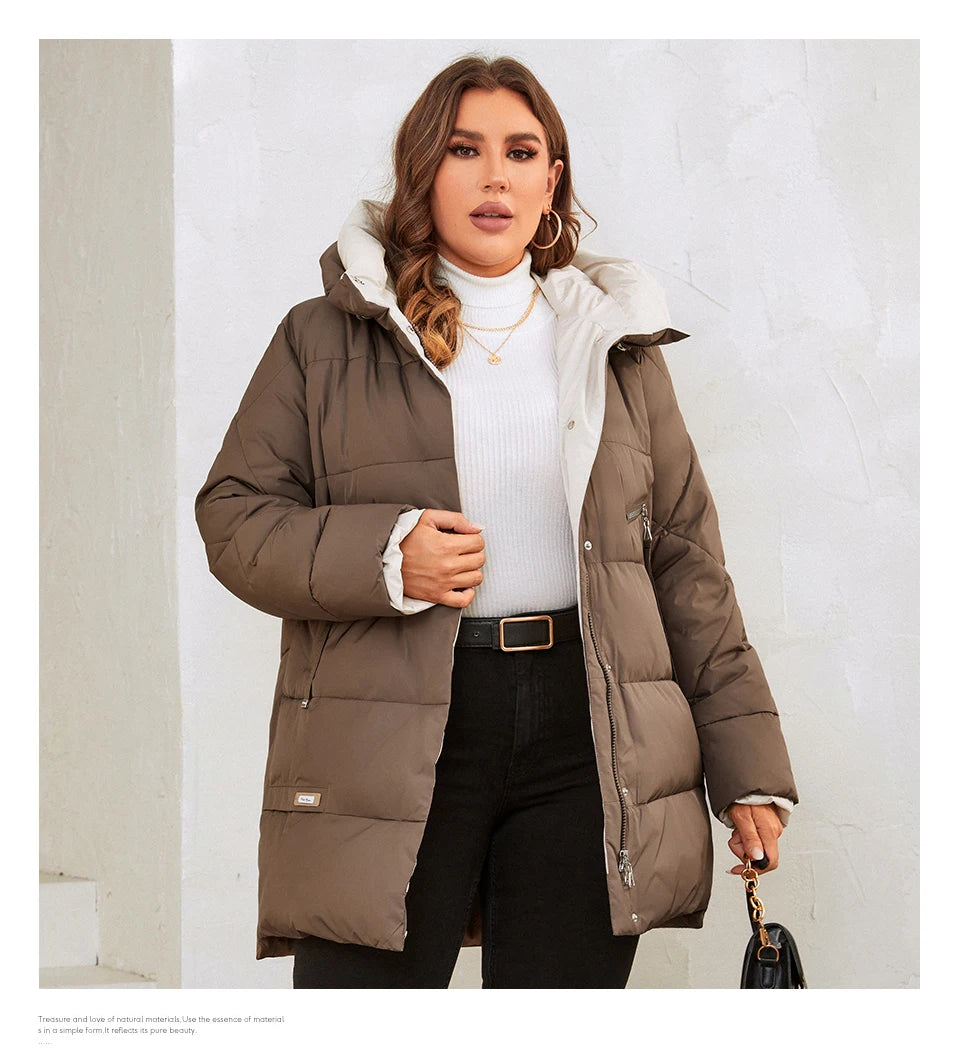 HaiLuoZi 2023 New Plus Size Women Winter Jacket XL-6XL Thick Female Outwear Slant Pockets High-quality Quilted Women's Coat 1115