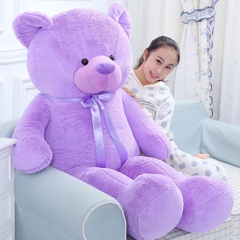 60-120cm New Giant Purple Bear Plush Toys Hug Figurine Ribbon Dolls Valentine's Day Birthday Gift for Girlfriend