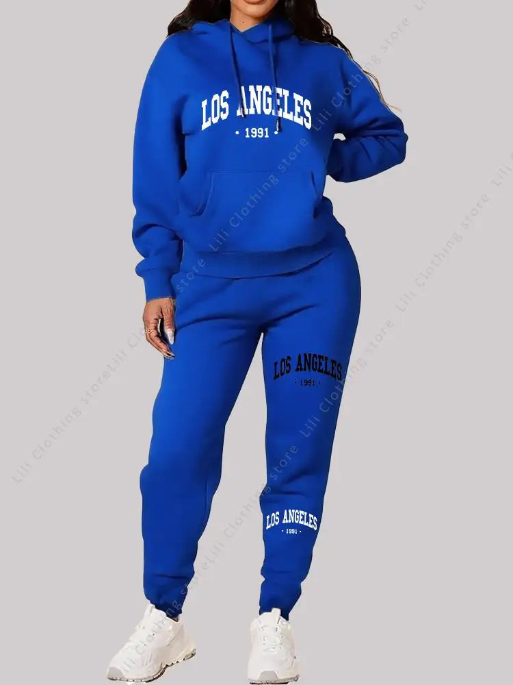 Los Angeles letter print Women Sets Hoodie and Pants sports suit High Quality Spring Autumn Aesthetic clothing Women activewear