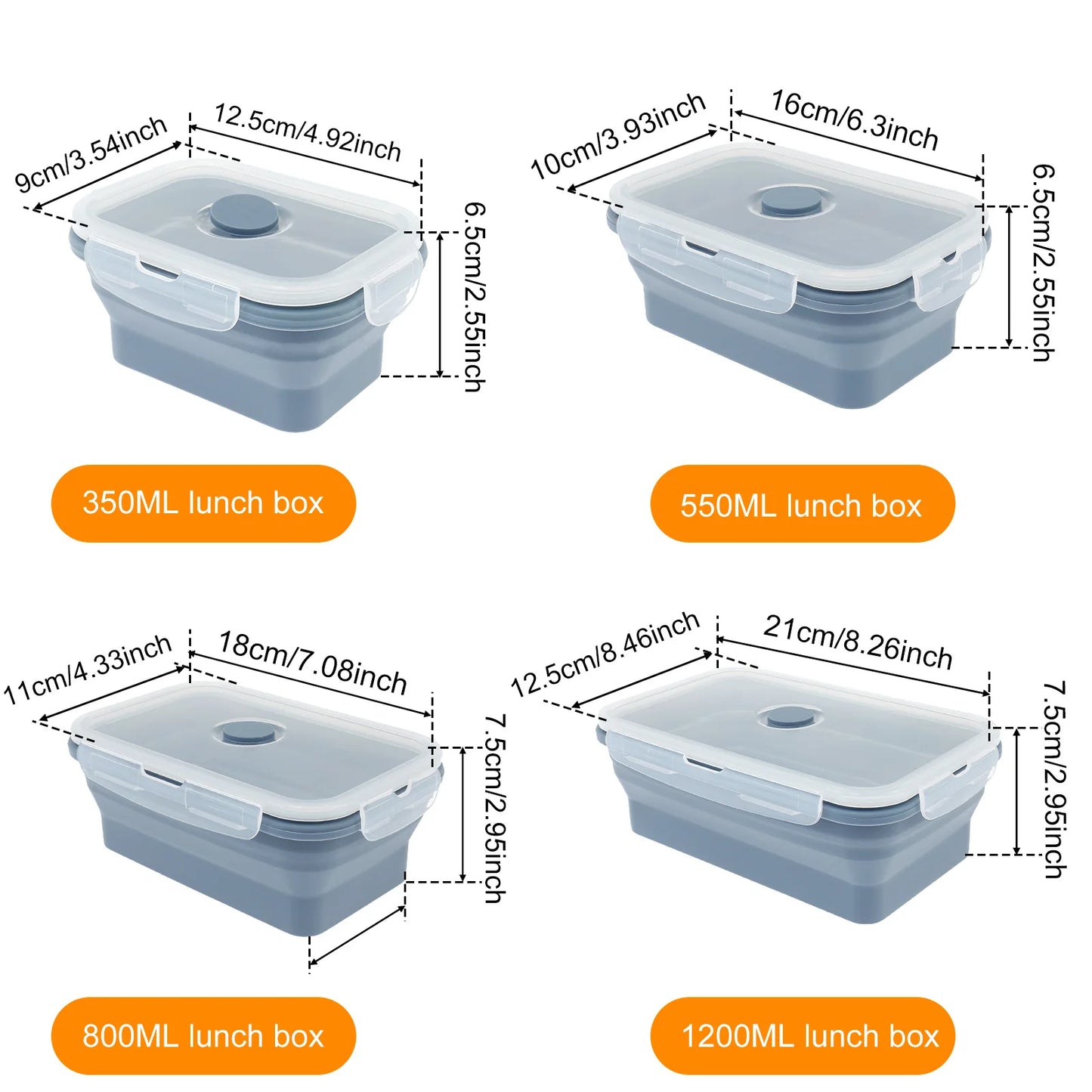 4Pcs Silicone Food Storage Container Temperature Resistant Lunch Meal Prep Container Microwave Safe Food Box Collapsible