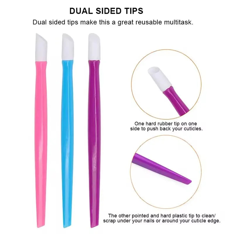 10pcs Rubber Tipped Nail Cuticle Pusher Dead Skin Remover Tool for Nails Manicure Art Salon Color Random
