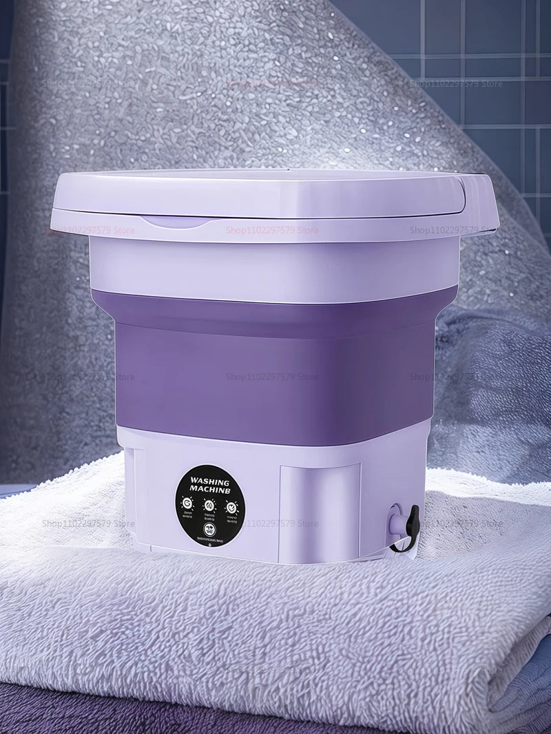 8L Portable Foldable Washing Machine With Drain Hose Full Automatic Mini Laundry Machine For Socks Underwear Travel Camping Dorm