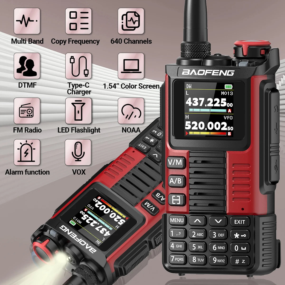 Baofeng UV-K67 PRO Walkie Talkie Long Range Multi Band Wireless Copy Frequency DTMF 640CH NOAA Type-C Ham Two Way Radio UV-5R