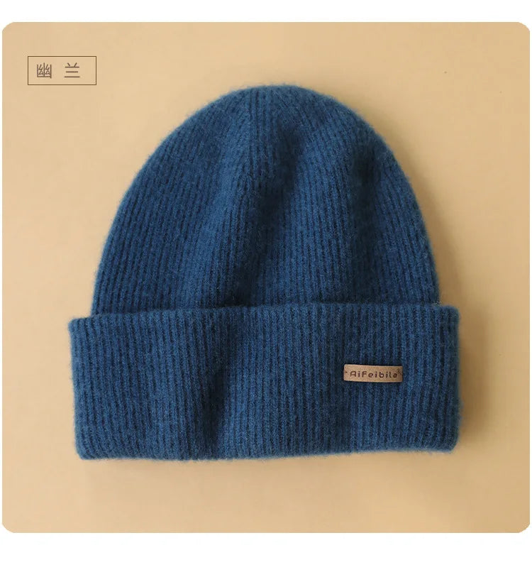 100% Merino Wool Double-Sided Beanie for Men Women Thick Soft Warm Winter Skull Caps Solid Color Knitted Beanies Hat