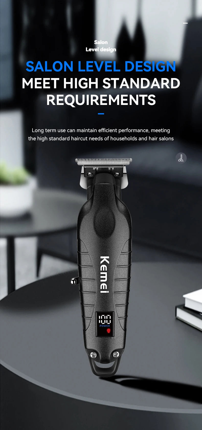 Kemei Km-2293 Barber Cordless Hair Trimmer 0mm Zero Gapped Carving Hair Clipper Professional Electric Finish Cutting Machine