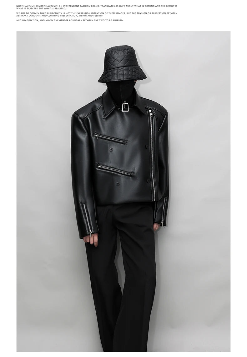 Mauroicardi Spring Autumn Oversized Cool Pu Leather Jacket Men Long Sleeve Stand Collar High Quality Luxury Designer Clothes