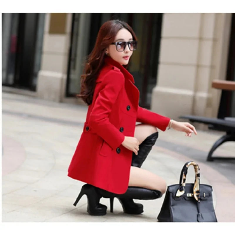 Spring Autumn Women's Slim Fit Short Double Breasted Woolen Coat Thickened Korean Style Fashionable Outerwear