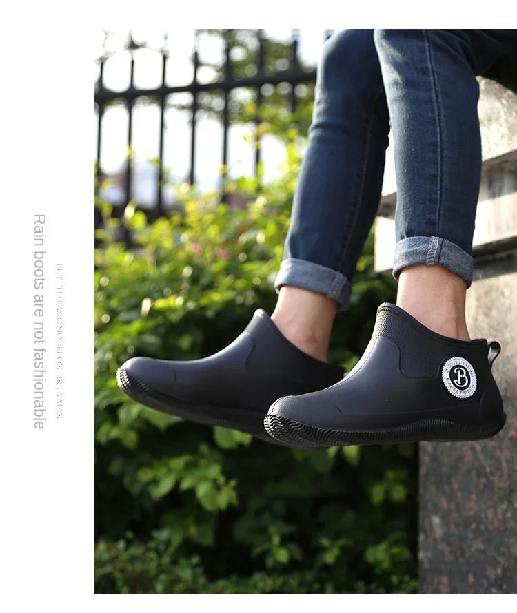 Fashion Rain Boots Men's Short Delivery Riders Galoshes Plus Cotton Waterproof Winter Shoes