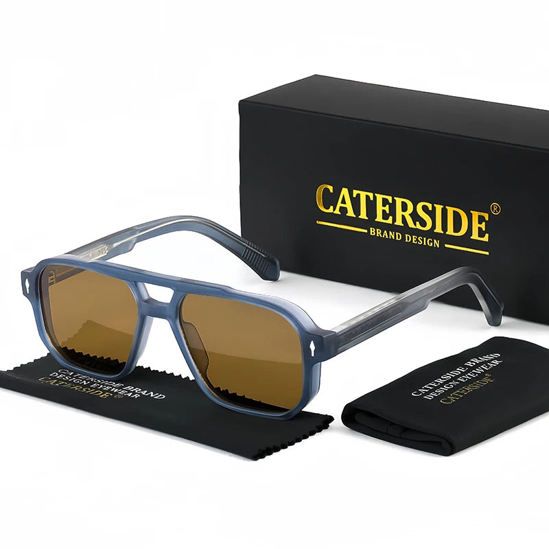 CATERSIDE Retro Punk Sunglasses Men Vintage Flat Top Double Bridges High Quality Sun Glasses Women Travel Party Festival Eyewear