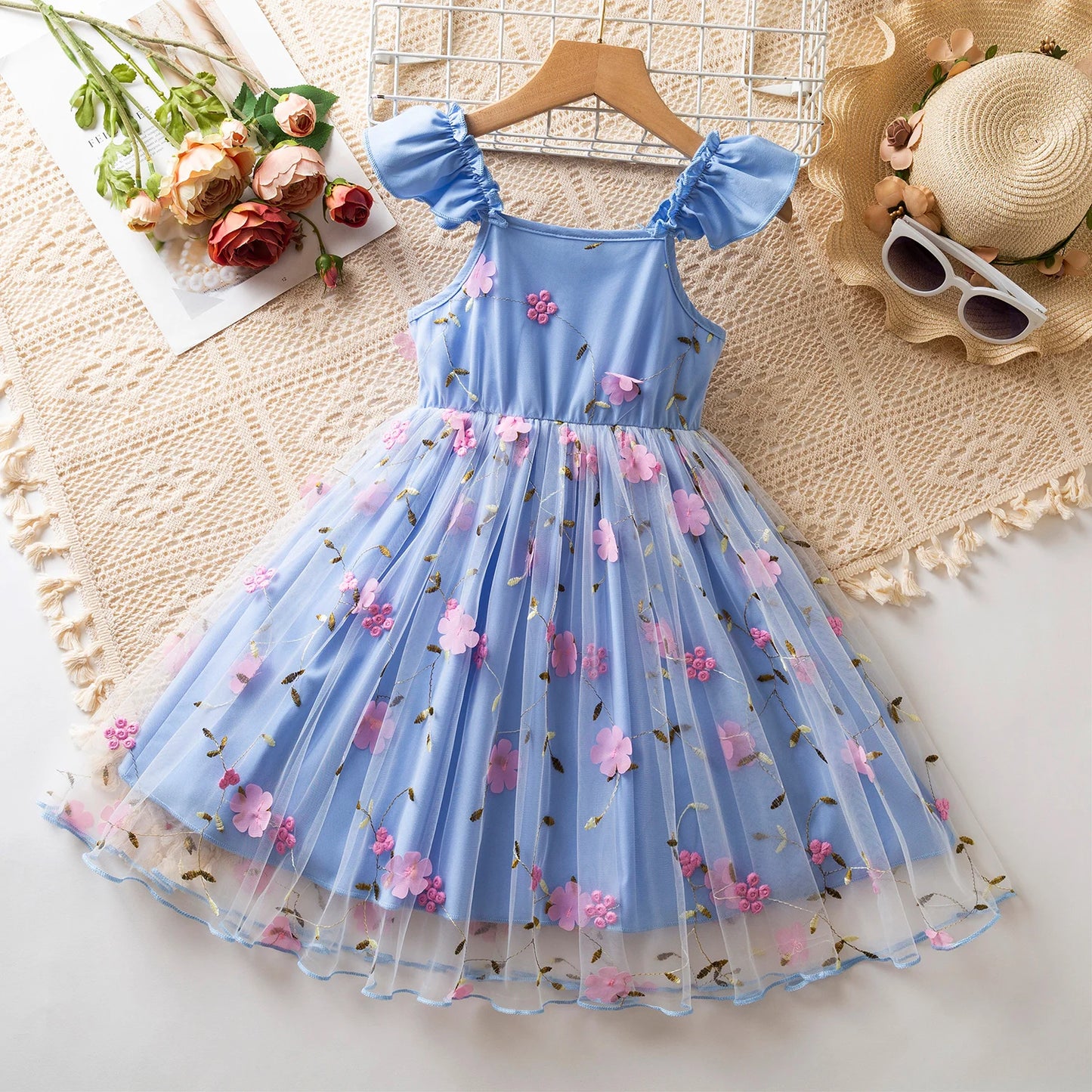 Girls Fairy Dress for 3-8 Yrs Birthday Party Princess Dress Flower Girl Dress for Wedding Embroidery Easter Dress for Girls Wear
