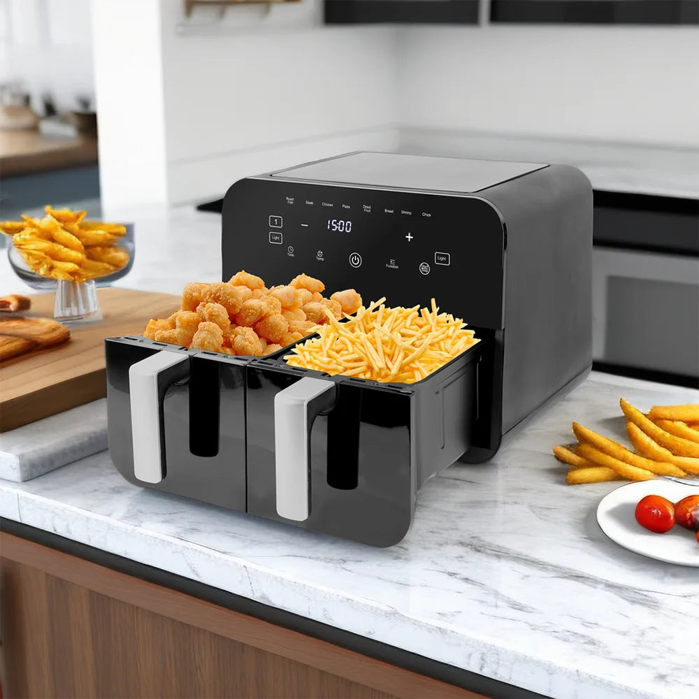 2400W air fryer Dual zone heating（4.5L+4.5L）Electronic Air Fryer LED Touch Screen Control timable Oil-free air fryer