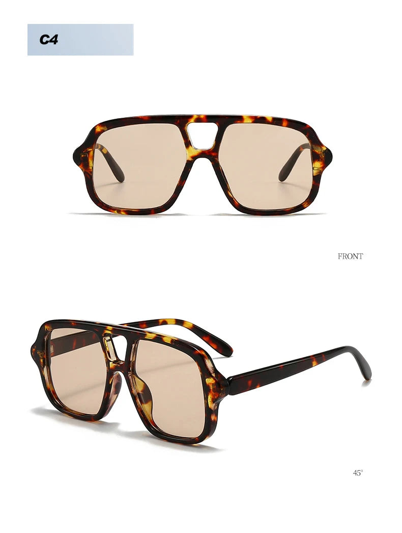 SO&EI Ins Popular Fashion Double Bridges Square Men Sunglasses Vintage Punk Yellow Blue Shades UV400 Men Trending Sun Glasses