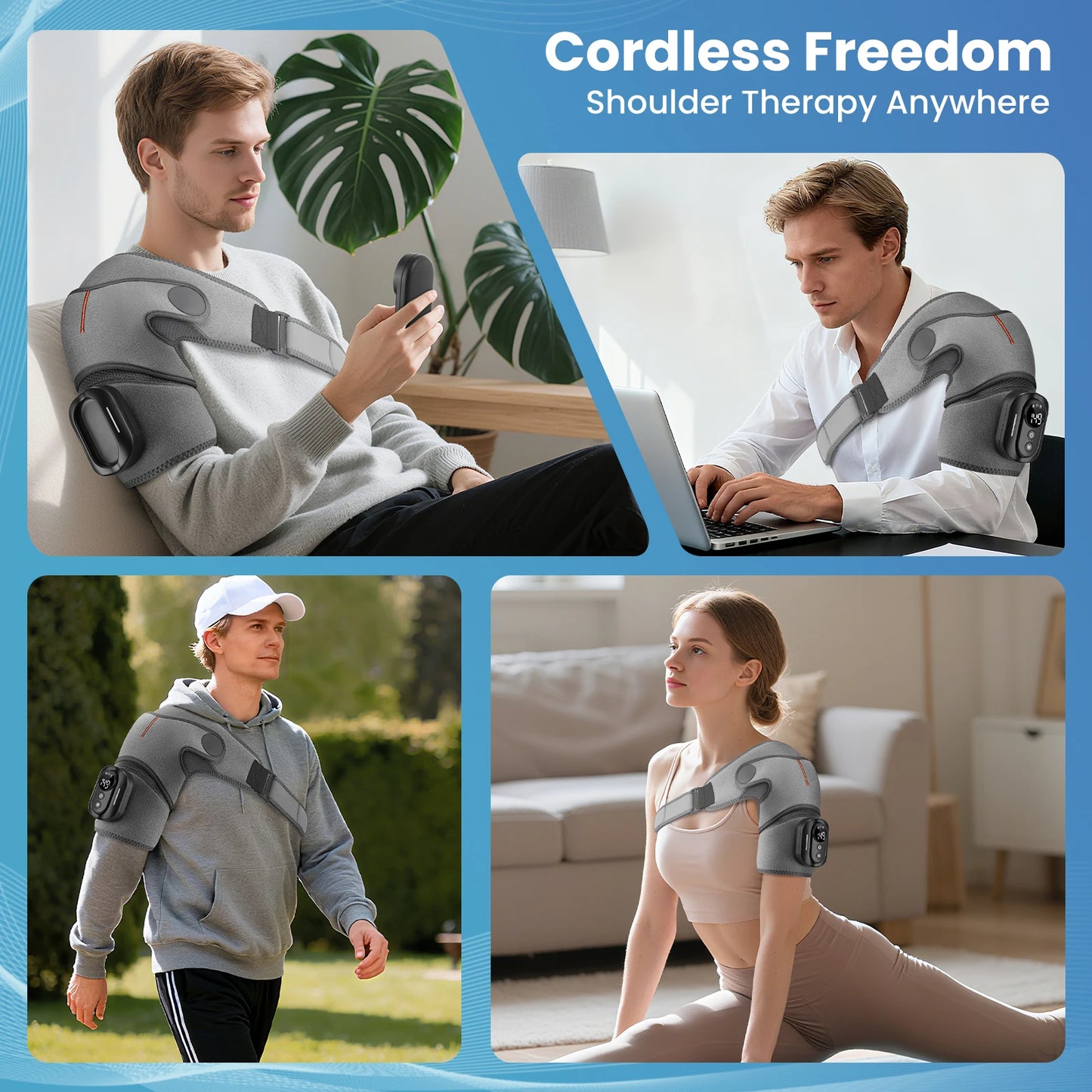 New Magnetic Remote Shoulder Massager,Cordless Heating,  4 Motors Vibration Massage,Timer Hot Compress Shoulder Pad,Muscle Relax
