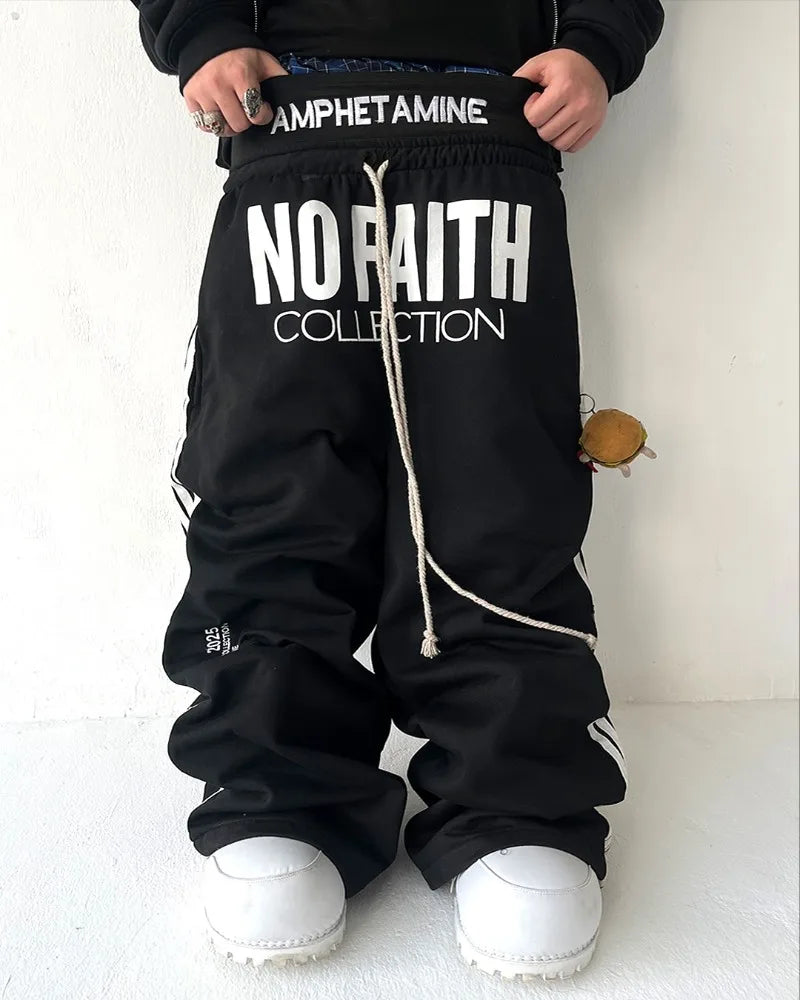 Y2K trendy Gothic English letter embroidered printed striped men sportswear pants retro Harajuku high Street punk casual pants