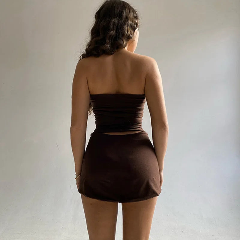 Y2k New Sexy Women Skirt Fashion Solid Color Tanks Package Hip Short Skirts Female Spring Summer Slim Mini Skirts Tube Tops Sets