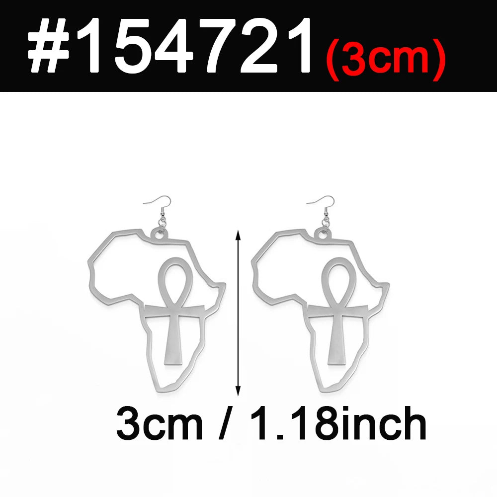 Anniyo African Map Big Ankh Earrings Exaggerate Larger Earring Africa Egypt Nile Key Traditional Ethnic Hyperbole  #154721