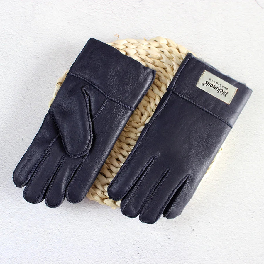 Winter Thickened Children's Sheepskin Fur Gloves Boys and Girls Windproof Warm Students Cold-Proof Leather Finger Gloves
