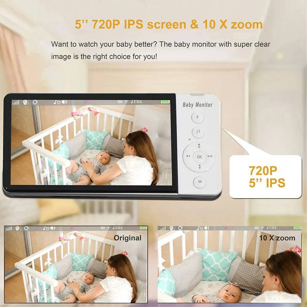 DBIT Baby Monitor Scurity Potection Cmera for Kids 5"IPS Screen 5000mAh Battery Night Vision 2-Way Audio Video Child Camera