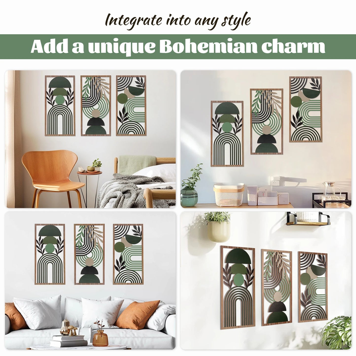 3 Pcs Wooden Wall Art Set Aesthetic 3D Wall Decor Stylish Decorative Partition Art for Living Room Bedroom Office  Wall Art Set