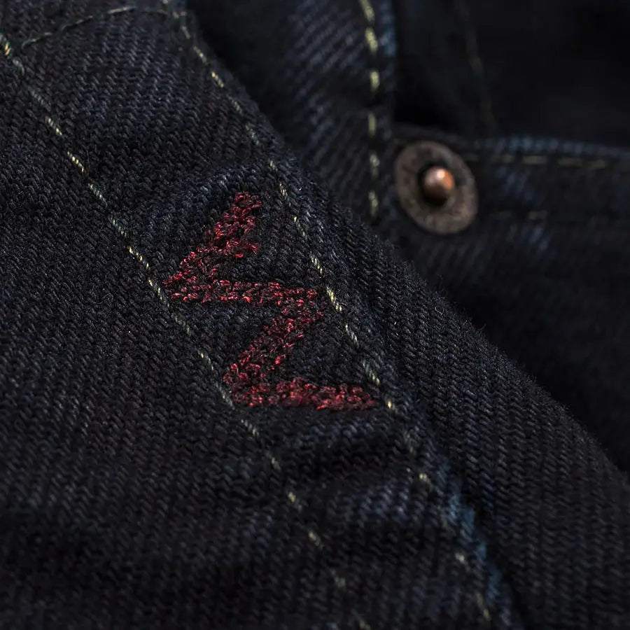IRON HEART Indigo-Sulfide Black 634s Double Dyed 14oz Denim Jeans, One Wash