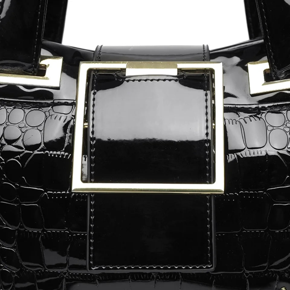 Fashion Elegant Madam Handbag Crocodile Pattern with Lattice Luxury Women Shoulder Tote Bag Two Layers Ladies Bag Big Belt Sac