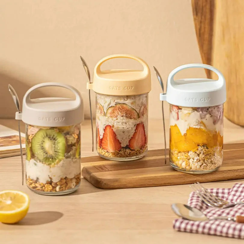 Overnight Oatmeal Cup Portable Breakfast Yogurt Storage with Covered Spoon Takeaway Sealed Salad Milk Milkshake Oatmeal Bottle
