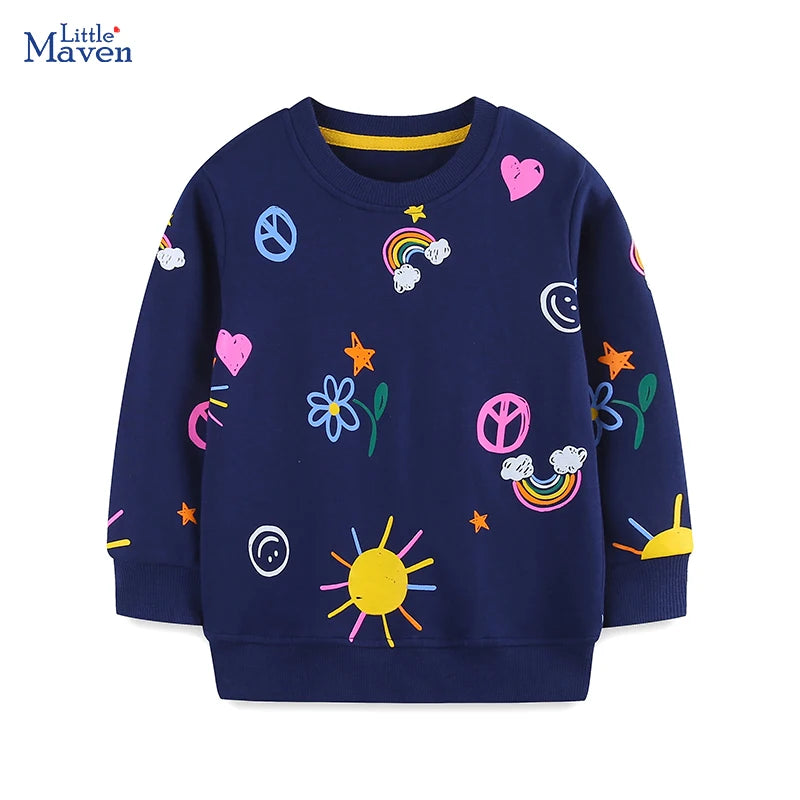 Little maven Children's Clothing Kids Clothes Girls 2026 New Autumn Spring Cartoon Rainbow Flowers Sweatshirts Tops Cotton