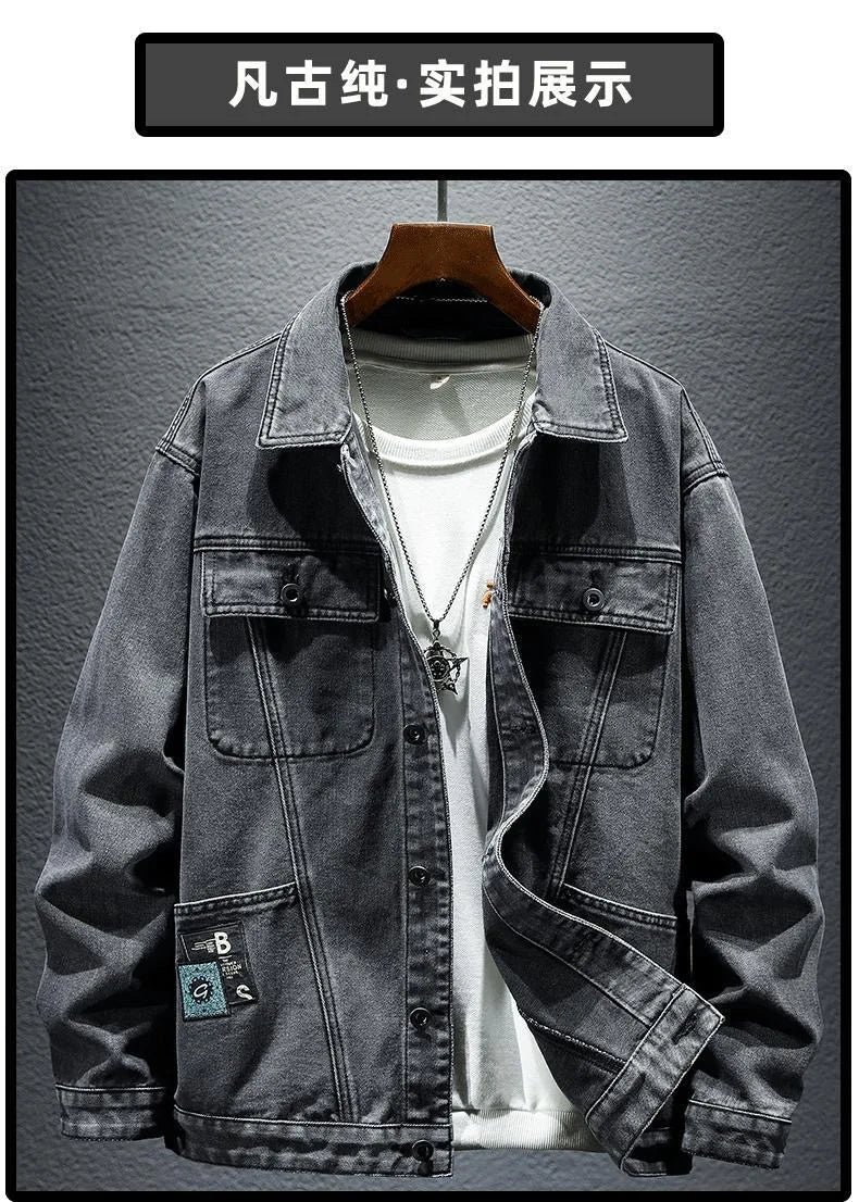 2024 Spring and Autumn New Fashion Solid Color Cotton Large Size Denim Jacket Men's Casual Relaxed Comfortable Breathable Jacket