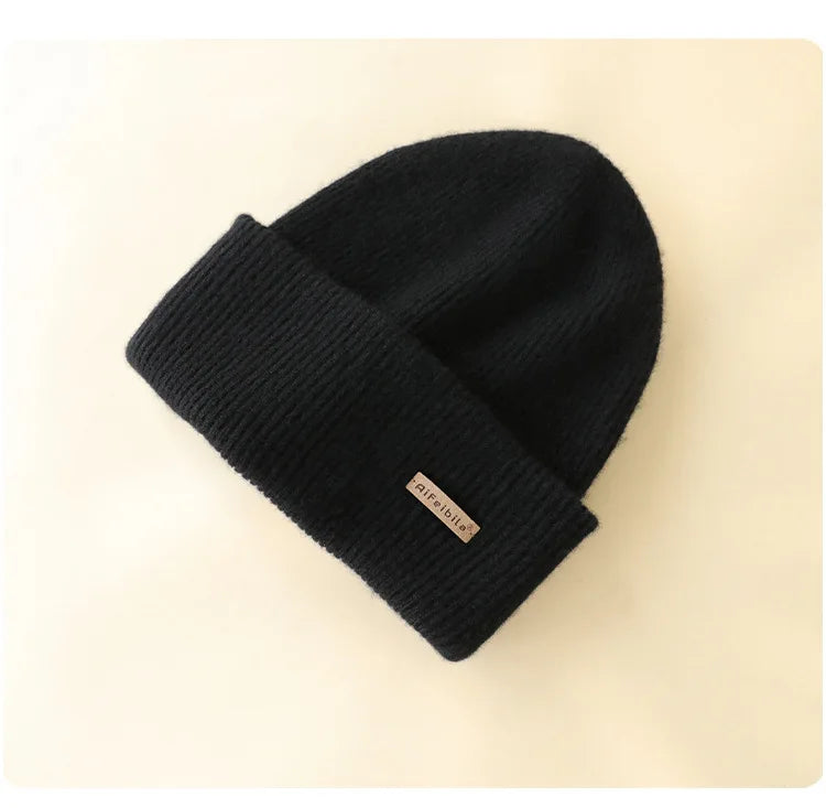 100% Merino Wool Double-Sided Beanie for Men Women Thick Soft Warm Winter Skull Caps Solid Color Knitted Beanies Hat