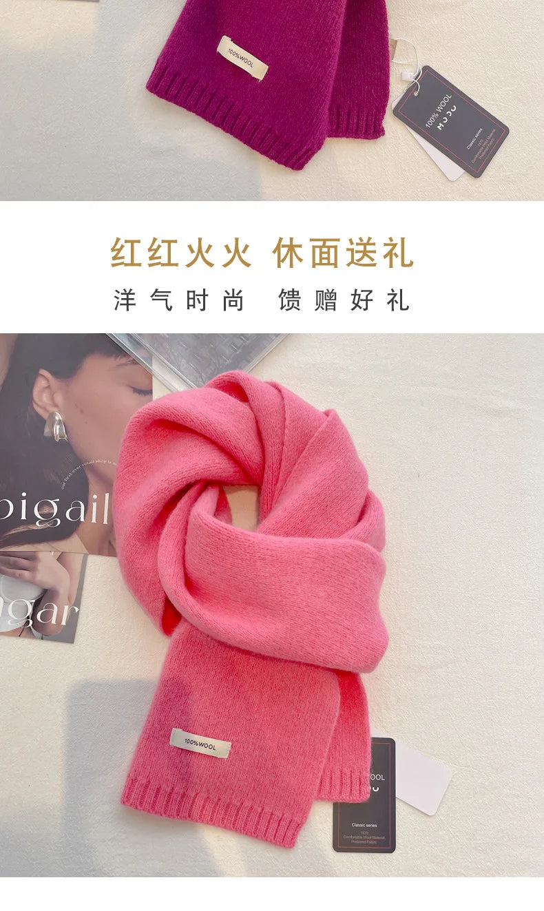 High Quality 100% Wool Scarf Men Women Winter Autumn Solid Color Couple Muffler Simple Warm Versatile Knitted Scarf Male Female