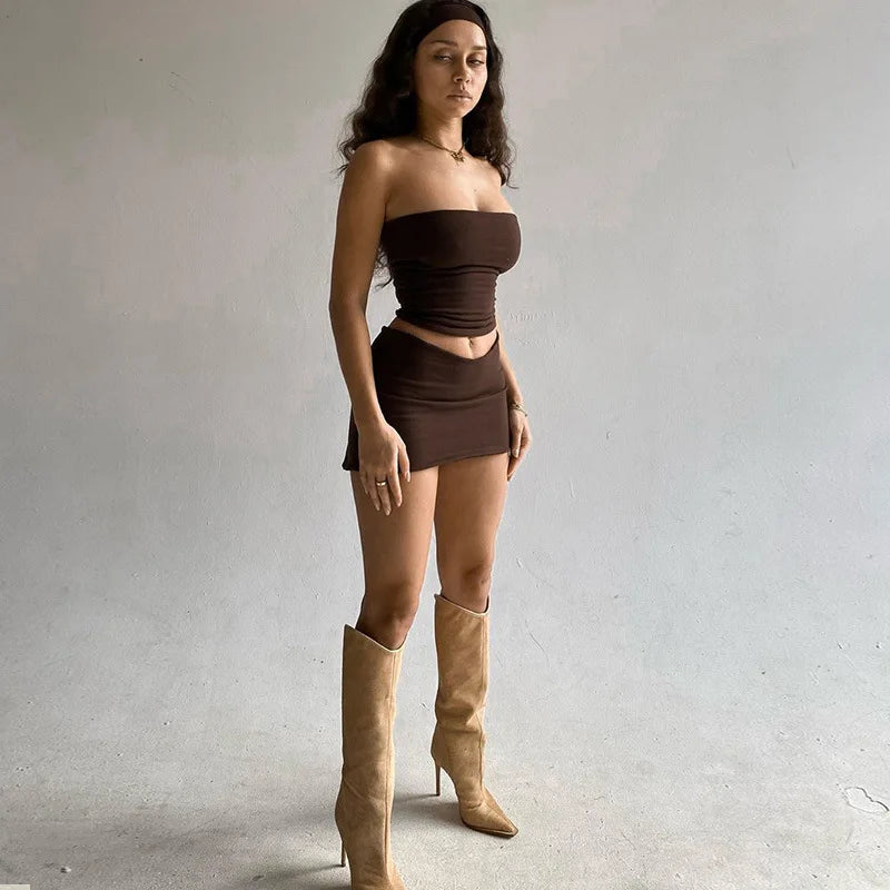 Y2k New Sexy Women Skirt Fashion Solid Color Tanks Package Hip Short Skirts Female Spring Summer Slim Mini Skirts Tube Tops Sets