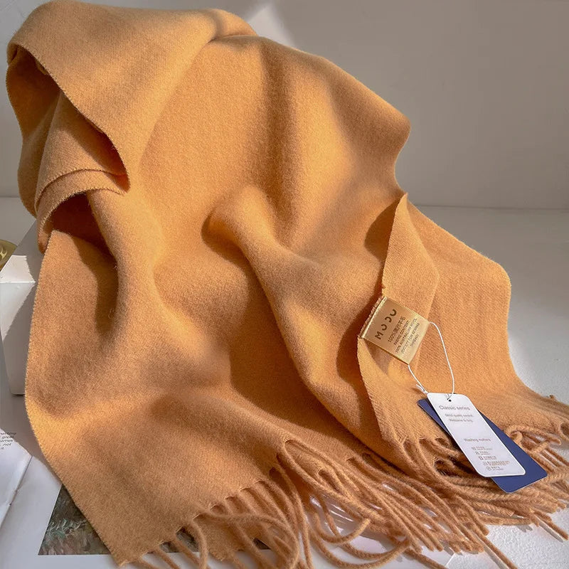 Fashion 100% Wool Scarf Soft Solid Color Scarf for Women Versatile Warm Winter Scarf Thicken Knitted Shawl Simple Tassel Scarves