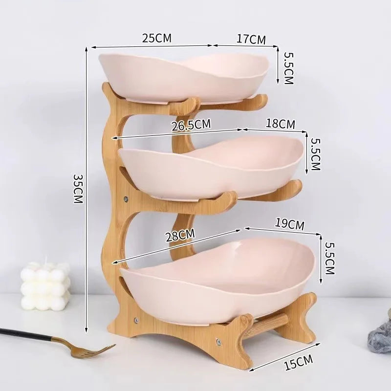 Partitioned Wooden Serving Tray, Natural Bamboo Snack & Fruit Platter for Kitchen Table, Perfect for Party, Family, Housewarming